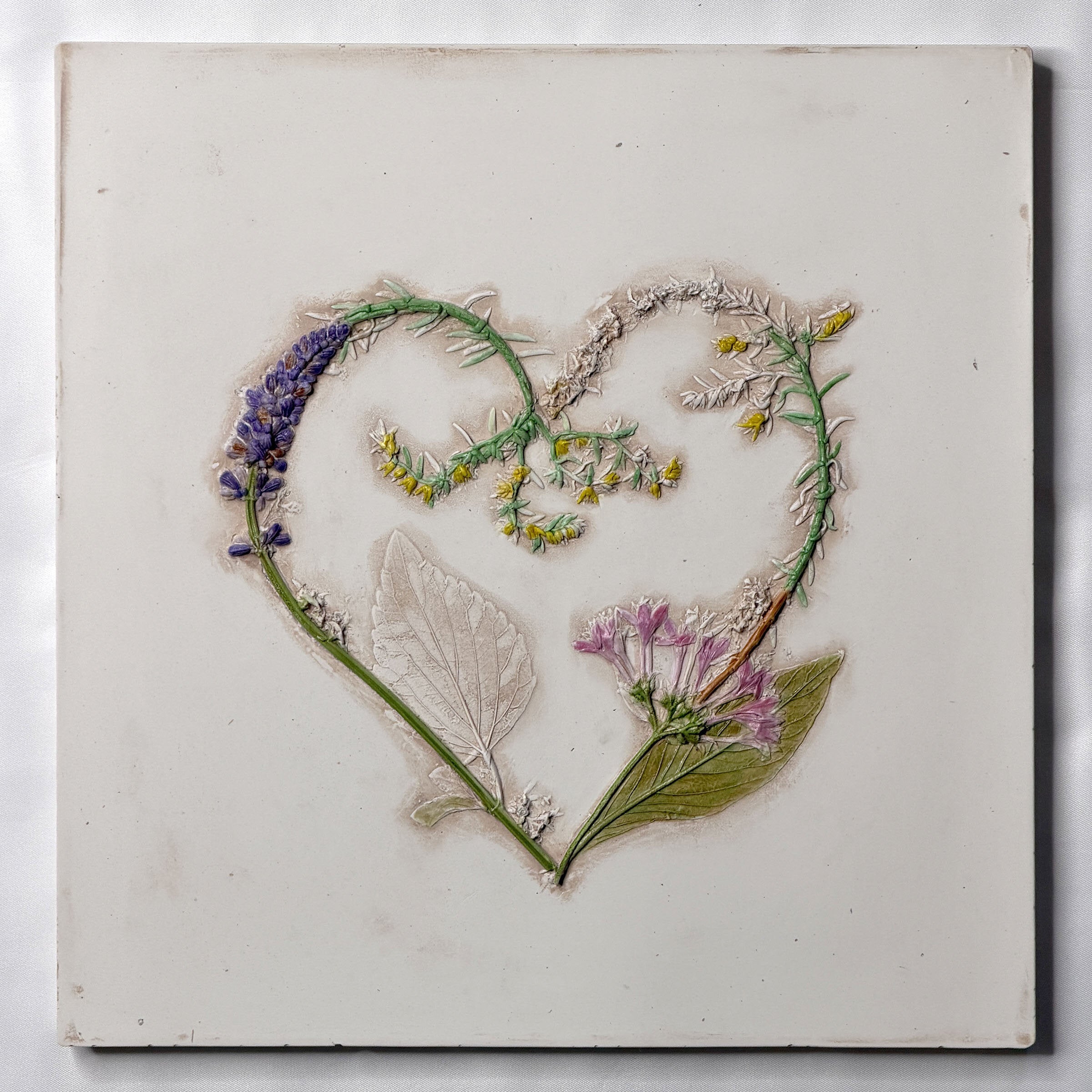 Yellow Sedum & Purple Salvia Heart Tile II