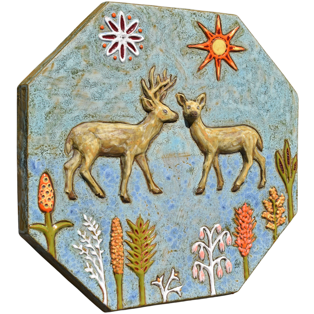 Dear Deer Ceramic Wall Sculpture Tile in Turquoise