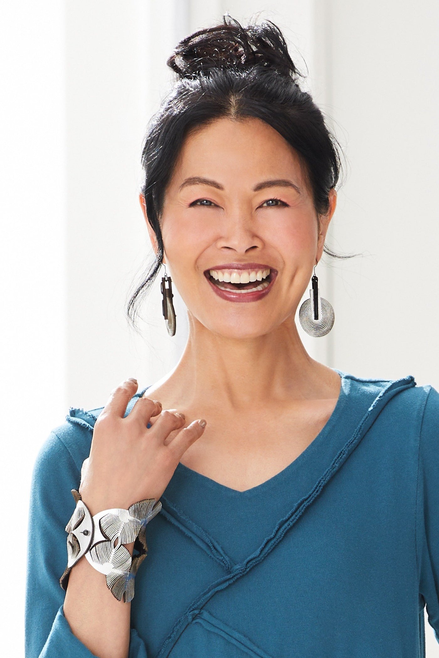 Silver Metallic Leather shown with Area 51 Earrings