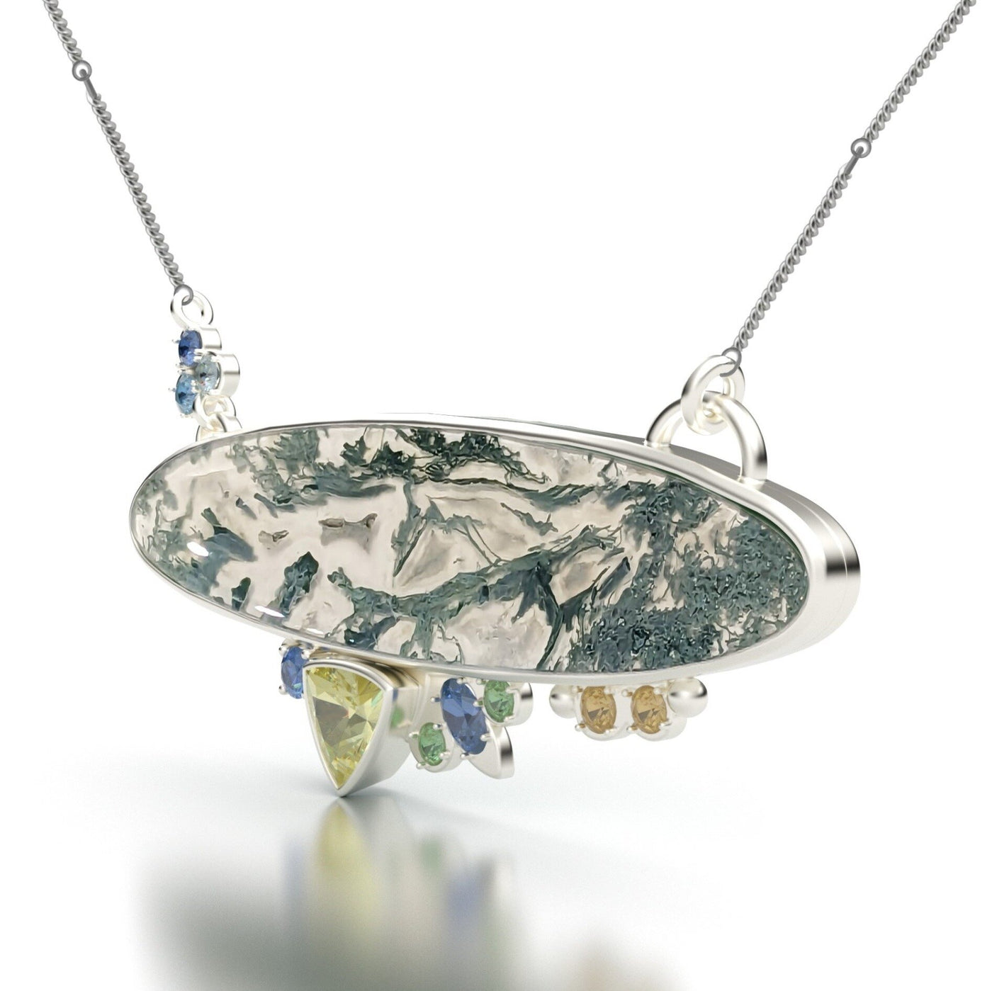 Moss Agate & Sapphire Accents Pendant
