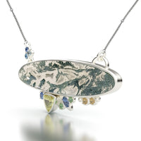 Moss Agate & Sapphire Accents Pendant