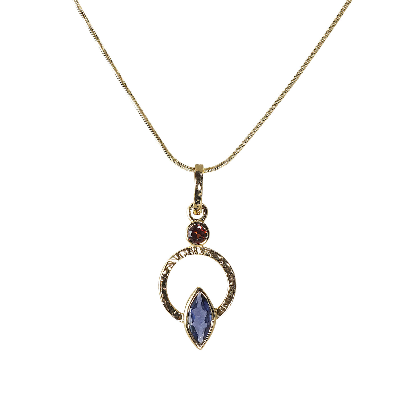 Iolite with Garnet Accent & Gold Chain