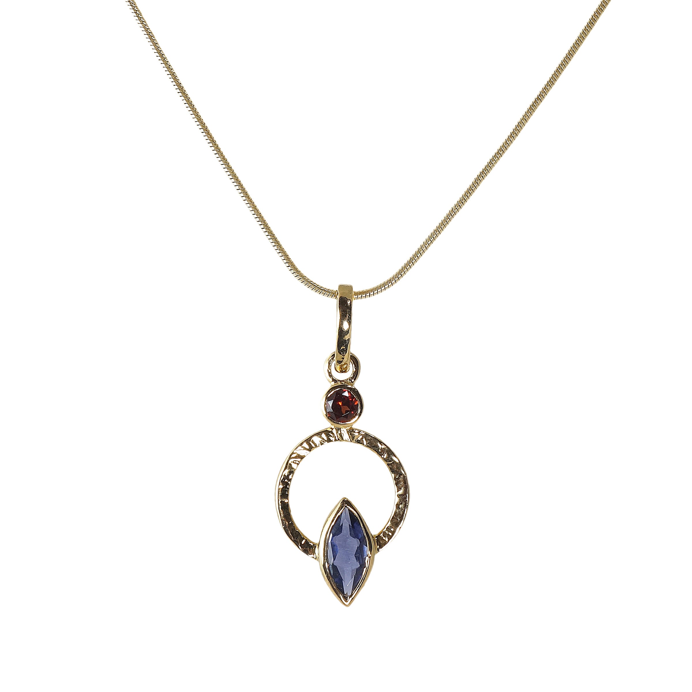 Iolite with Garnet Accent & Gold Chain