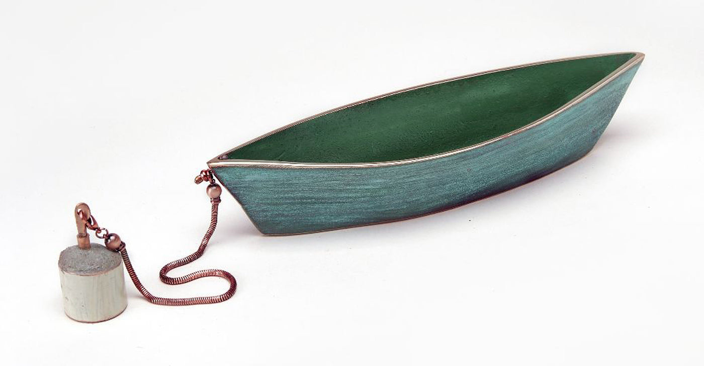 Bronze Dory with Green Patina and Anchor