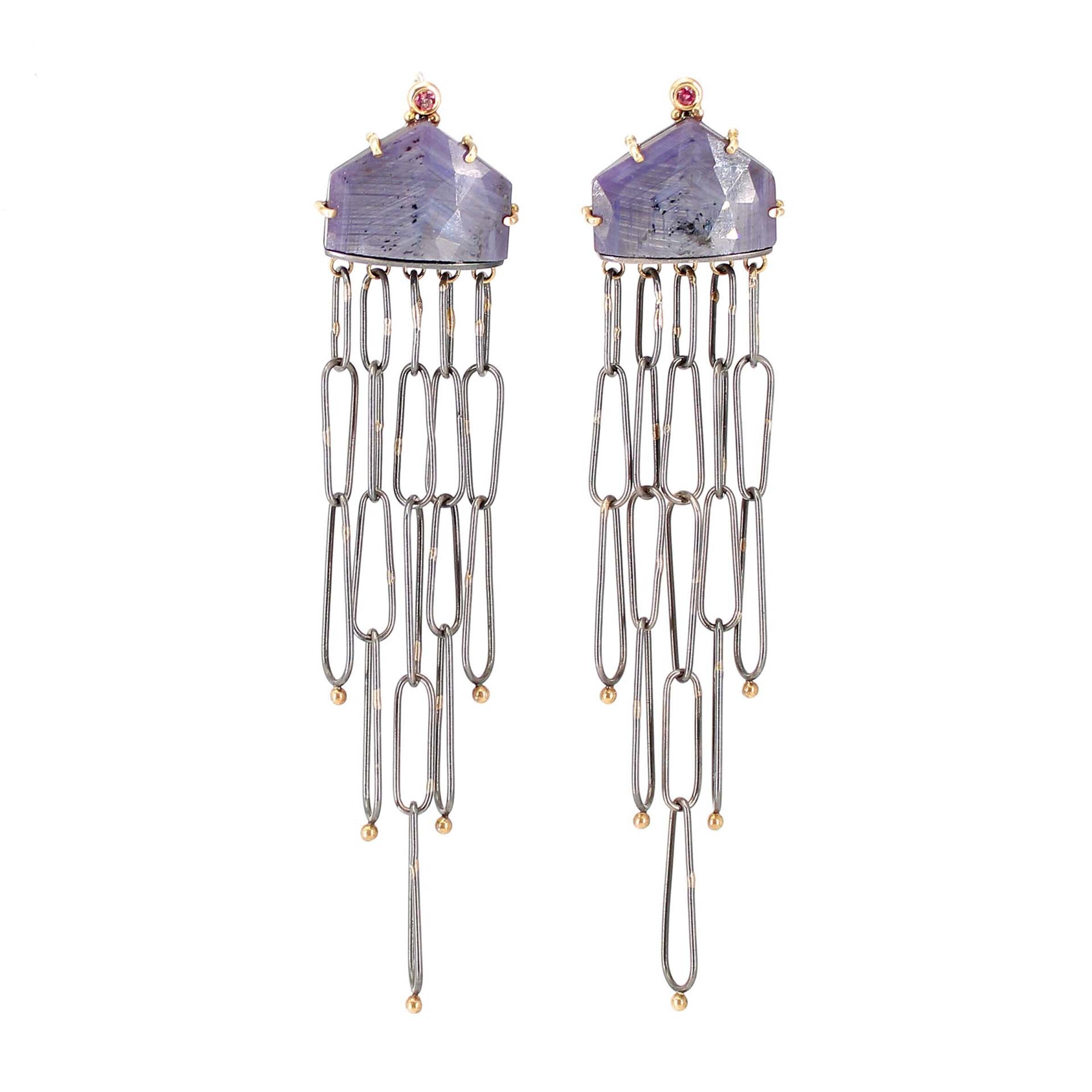 Pink Sapphire Dangly Chain Earrings