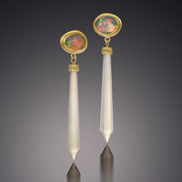 Gold, Opal, Chalcedony & Diamond Earrings
