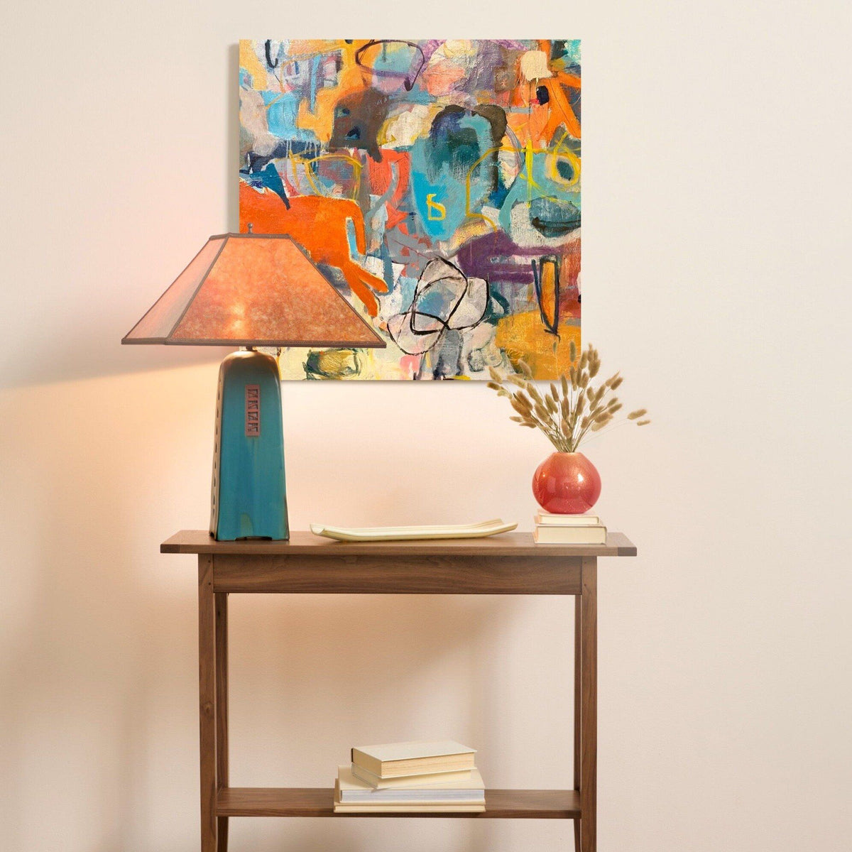 North Union Lamp in Viridian Glaze with Amber Mica Shade