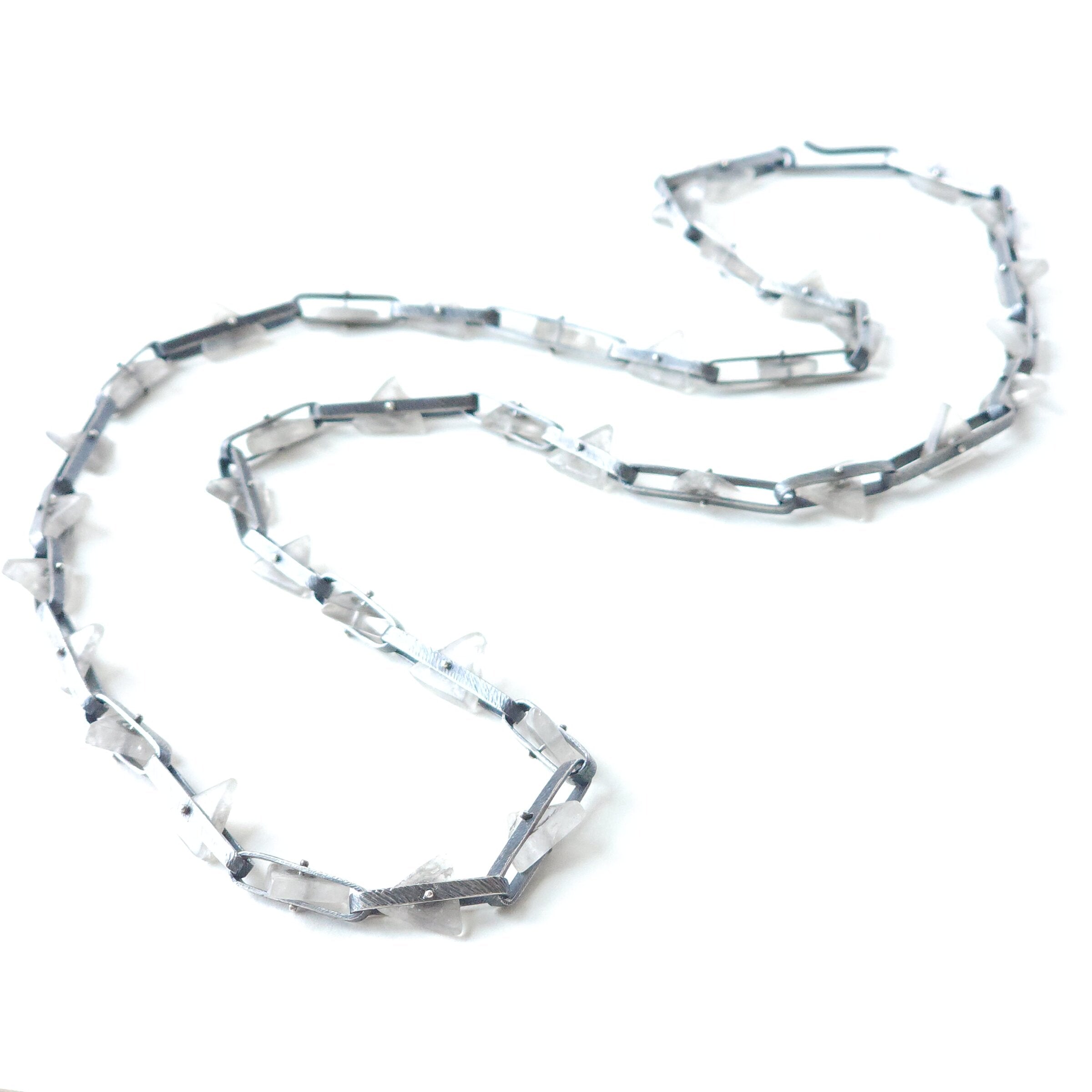 Long Quartz Triangle Band Link Necklace