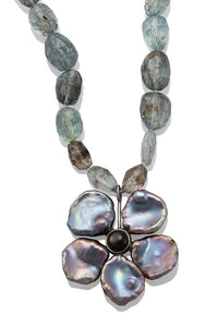 Aquamarine & Pearl Flower Necklace