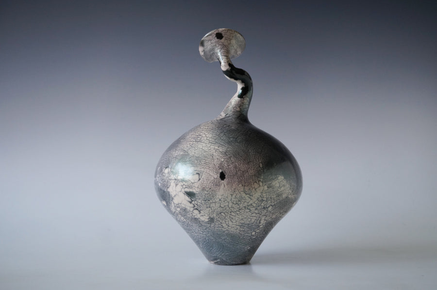 Nerida Coil Green Iridescent Raku Vessel