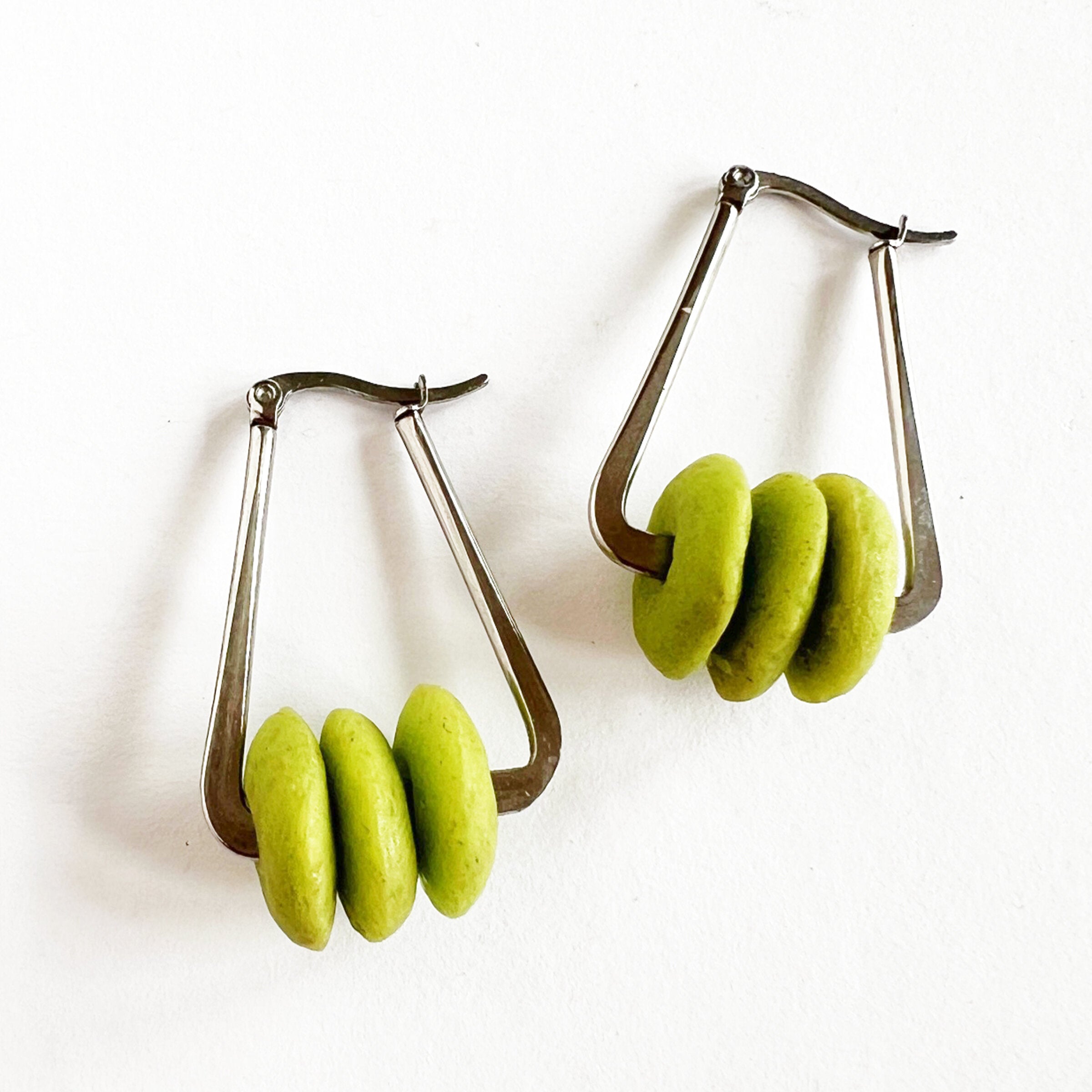 Green Triangular Hoop Earrings