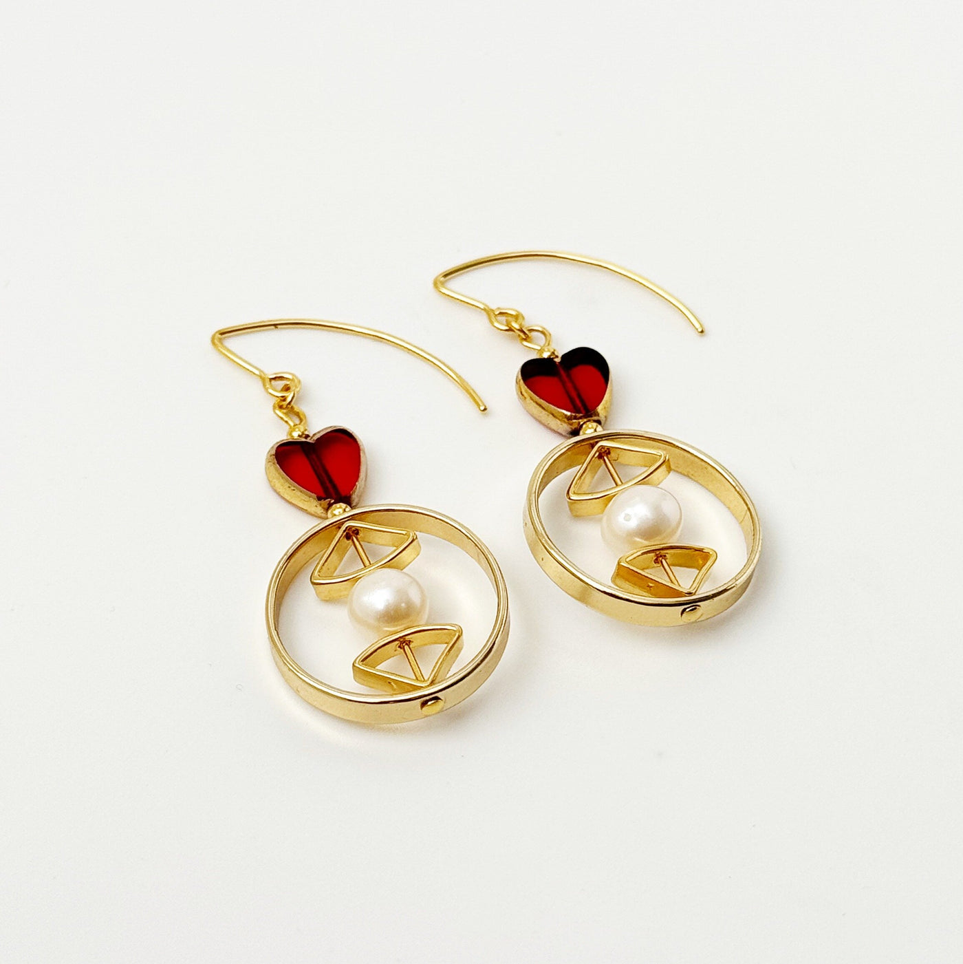 Red Heart & Pearl Earrings