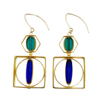 Translucent Green & Blue Art Deco Earrings