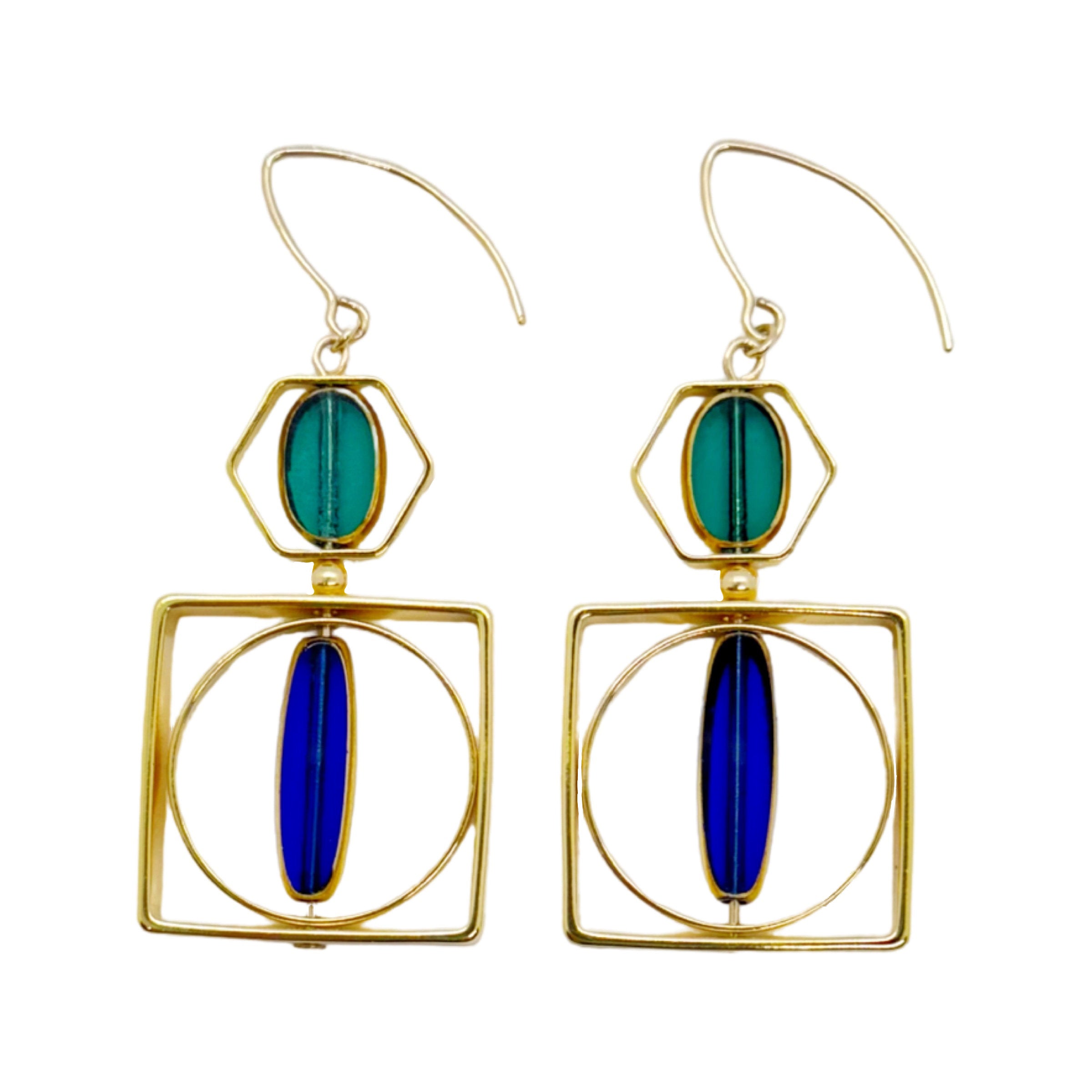 Translucent Green & Blue Art Deco Earrings