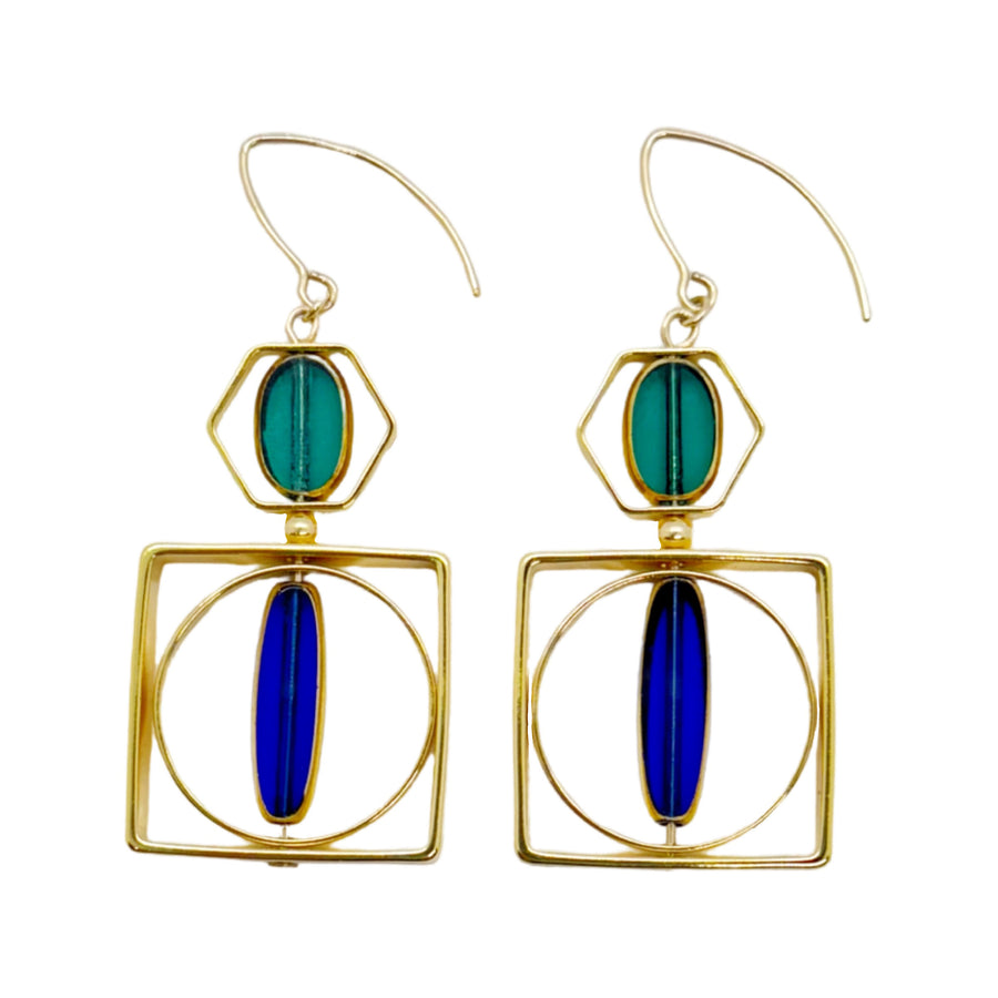 Translucent Green & Blue Art Deco Earrings