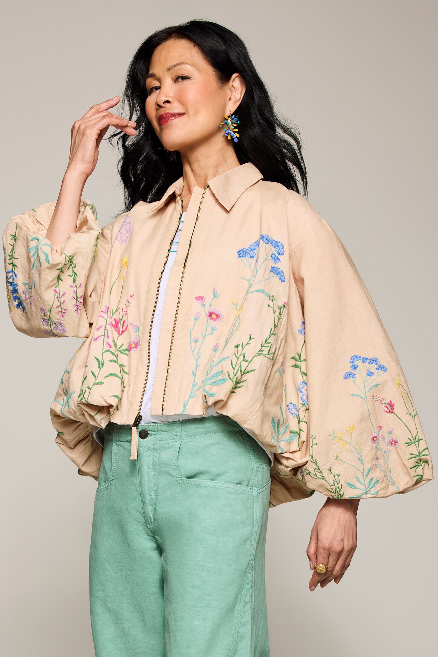 Floral Embroidery Poet Jacket