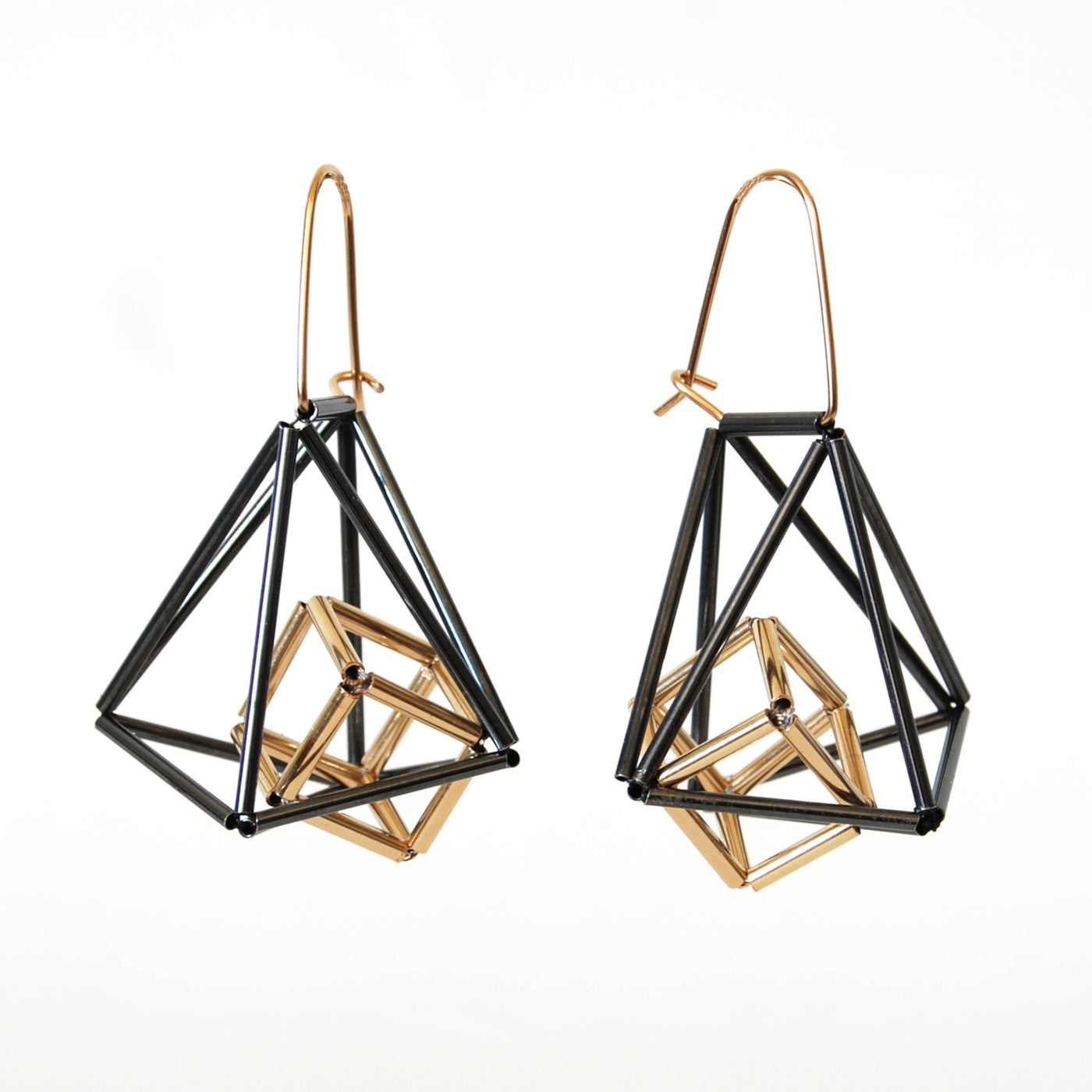 Caged Gold Cube Earrings