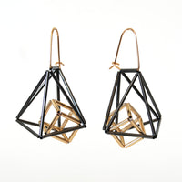 Caged Gold Cube Earrings