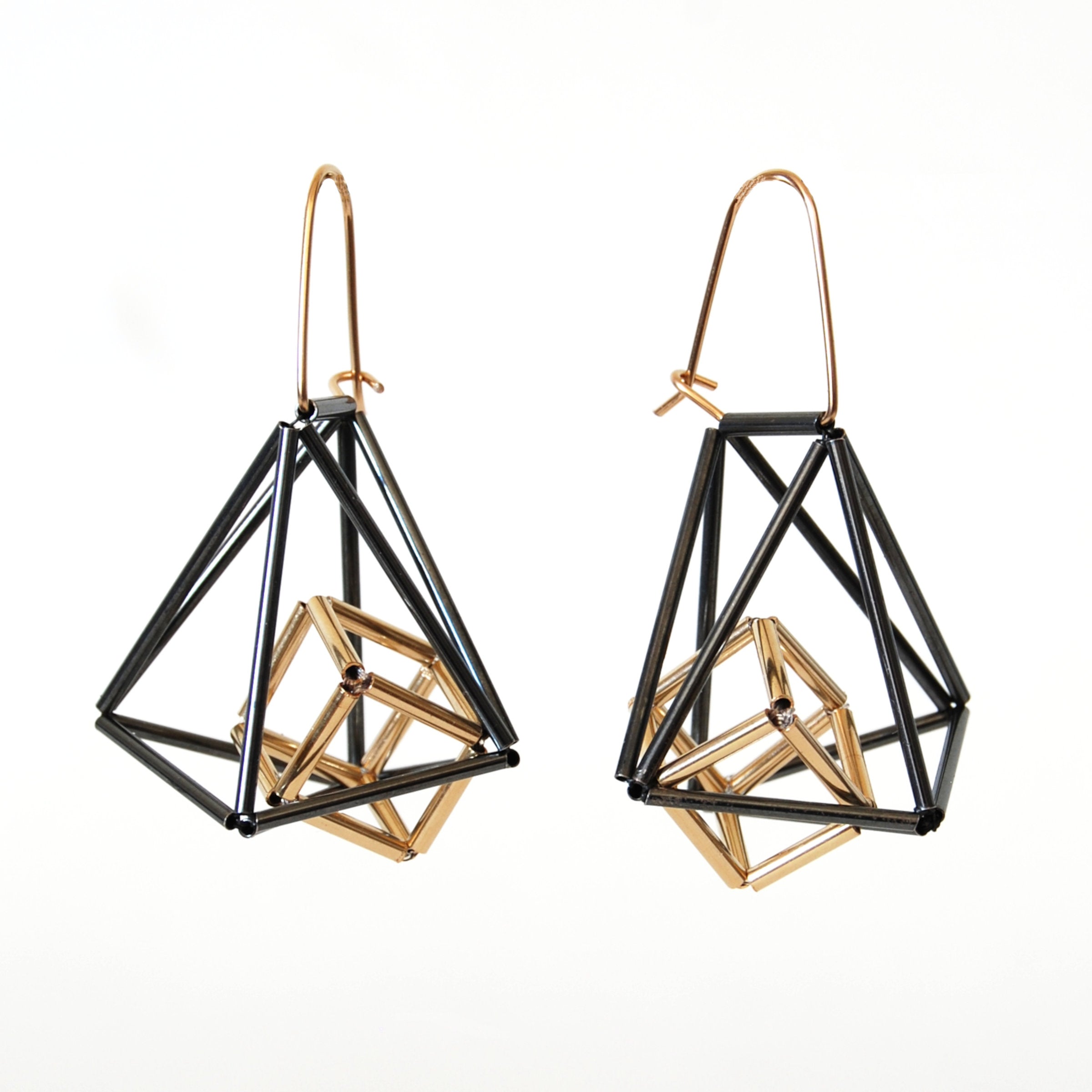 Caged Gold Cube Earrings