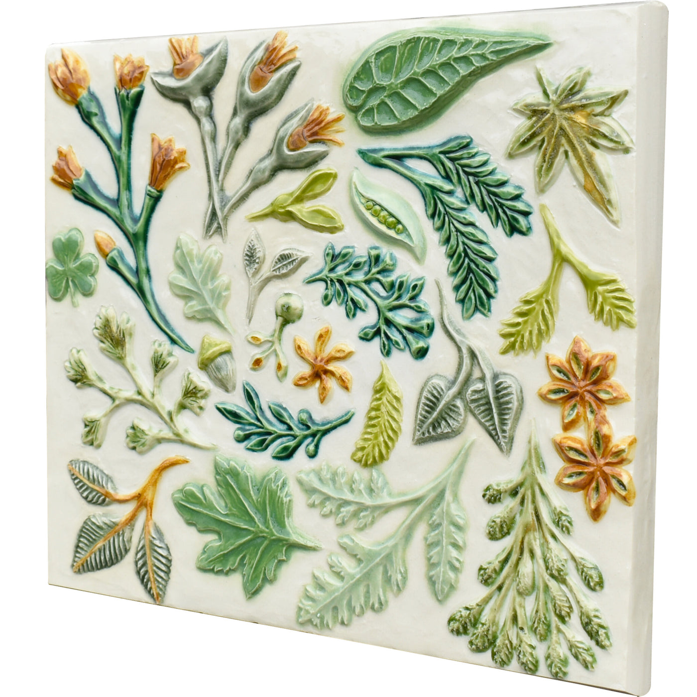 Spiral of Leaves Tile in Eggshell, Green, & Yellow