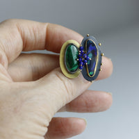Boulder Opal and Malachite Ring