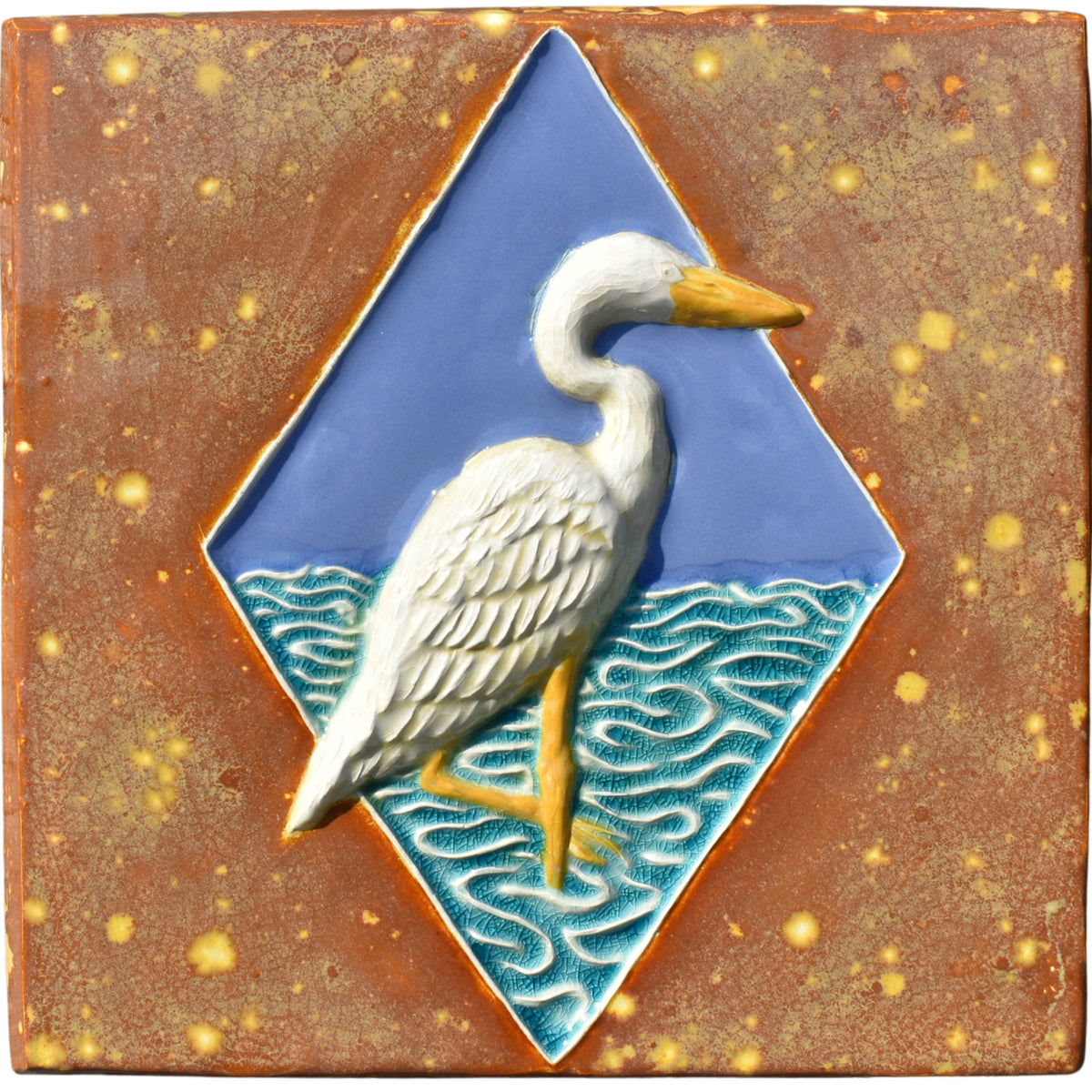 Egret Sculptural Tile in Wheat, Blue, and Teal