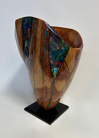 Purple Heart Juniper Vase with Dichroic Glass