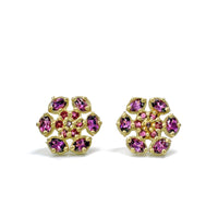 Bloom Stud Earrings with Rubellite, Tourmaline, and Rhodolite Garnet