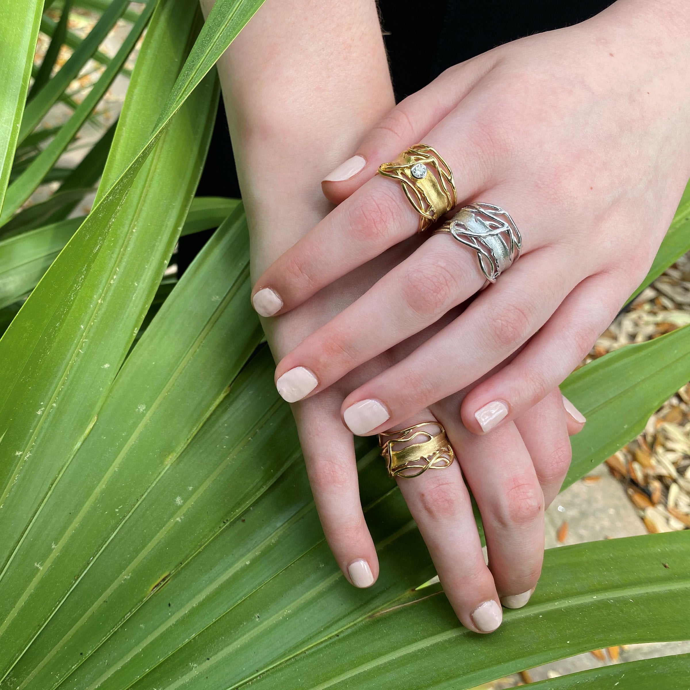 Gold & White Diamond Edge Ring