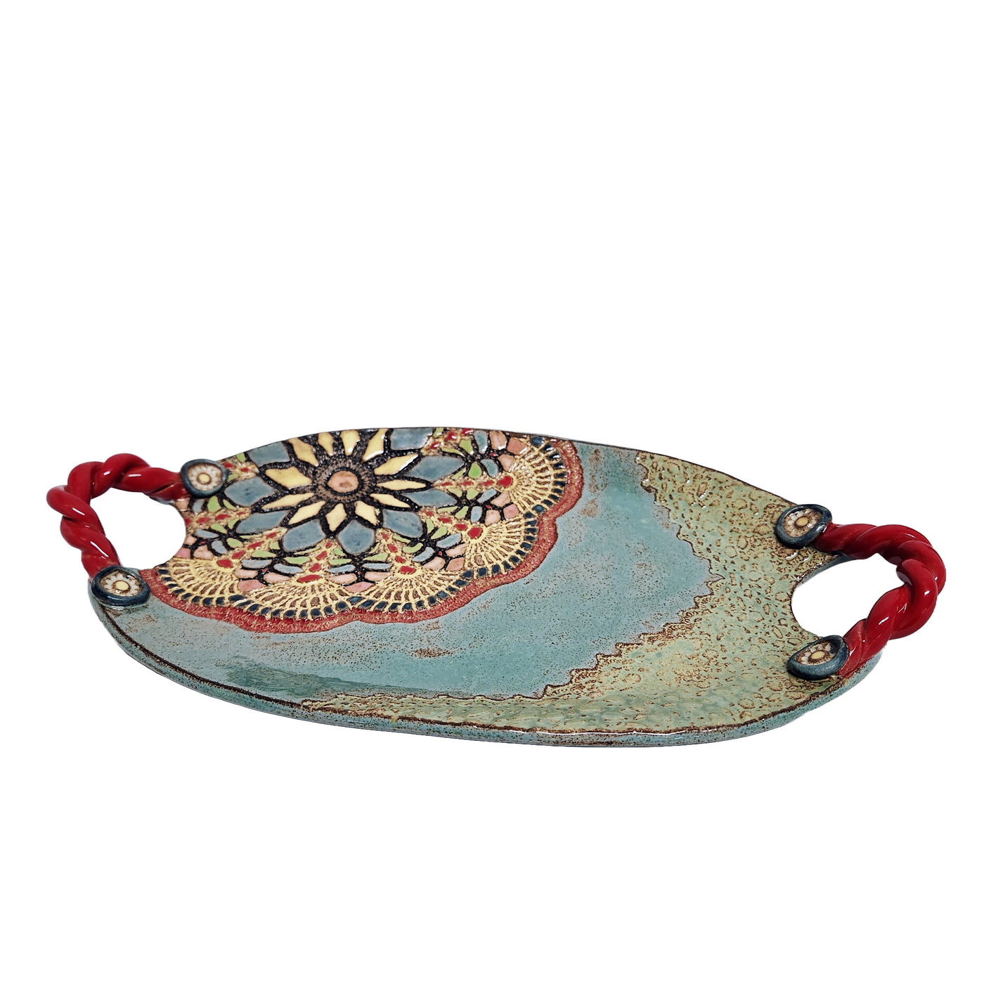 Sunburst Oval Tray with Twisted Handles