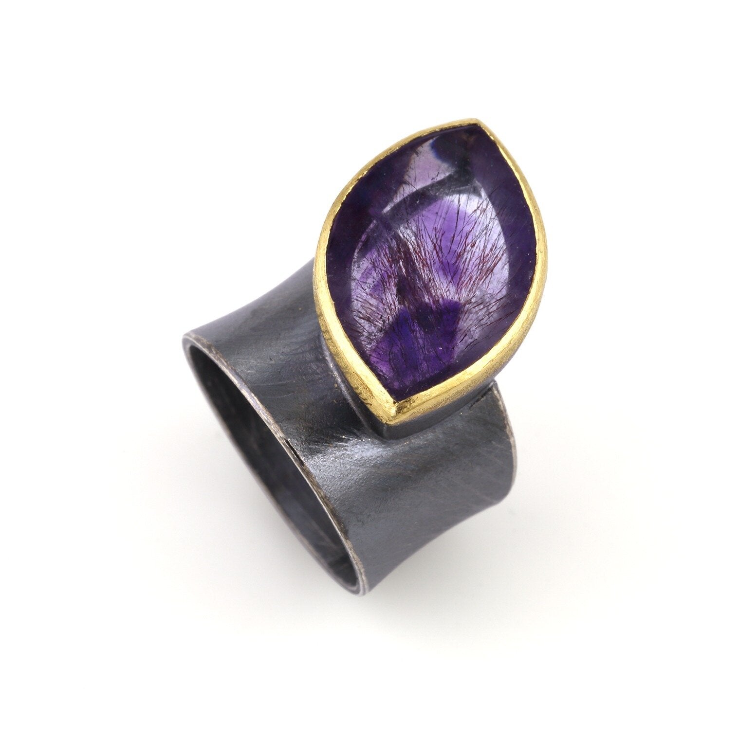 Amethyst Leaf Statement Ring