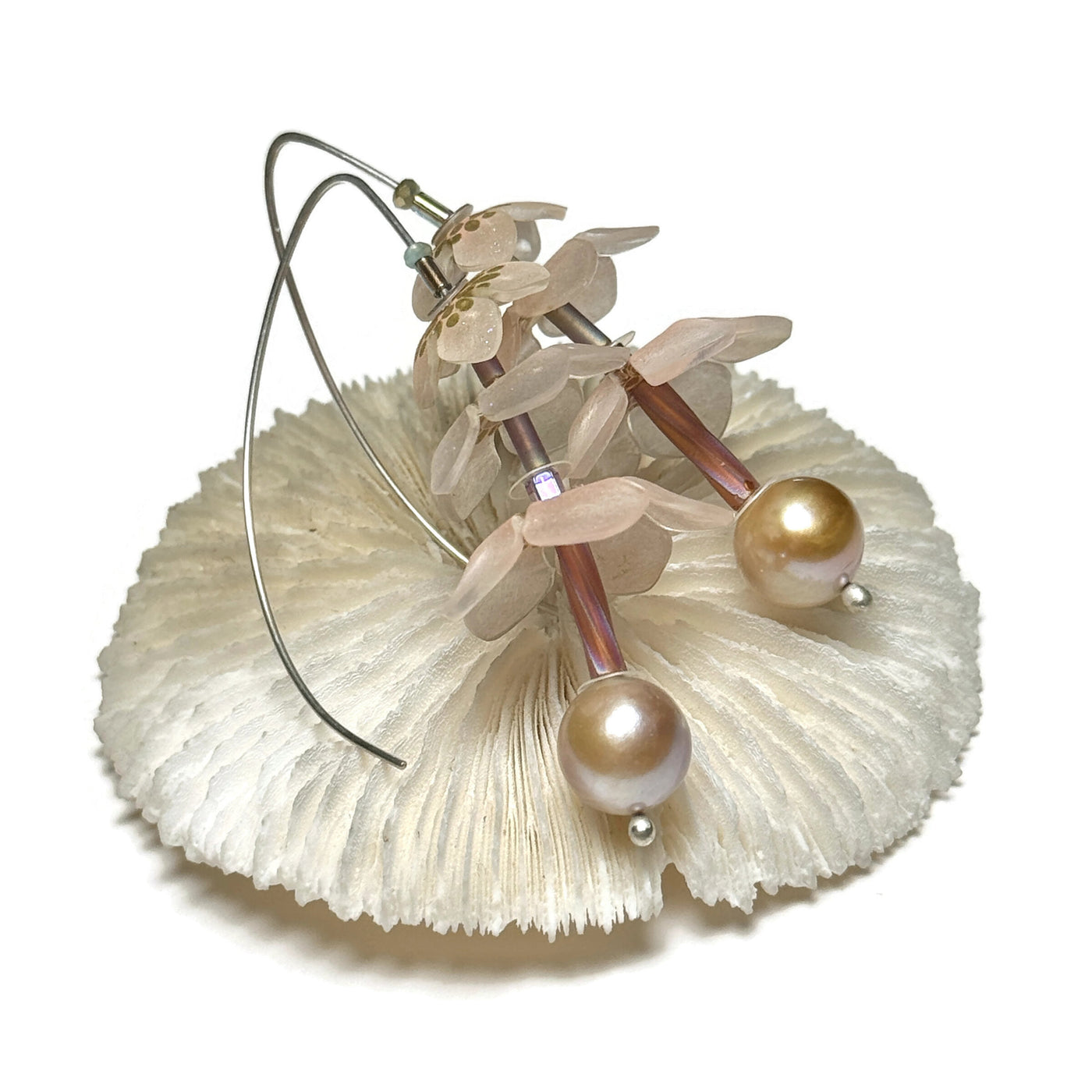 Pearls & Pink Floral Earrings