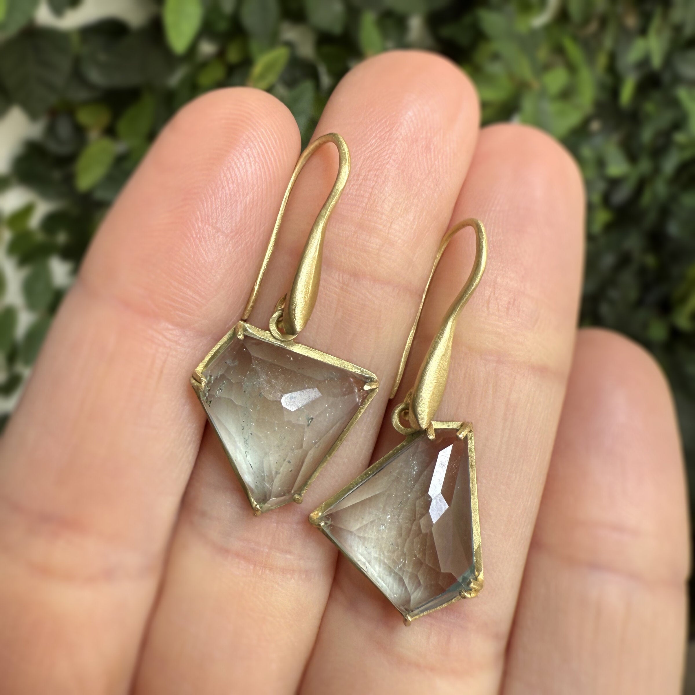 Asymmetrical Rose Cut Aquamarine Frame Earrings