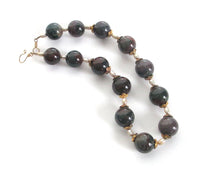 Fancy Jasper, Pearl and Vermeil necklace