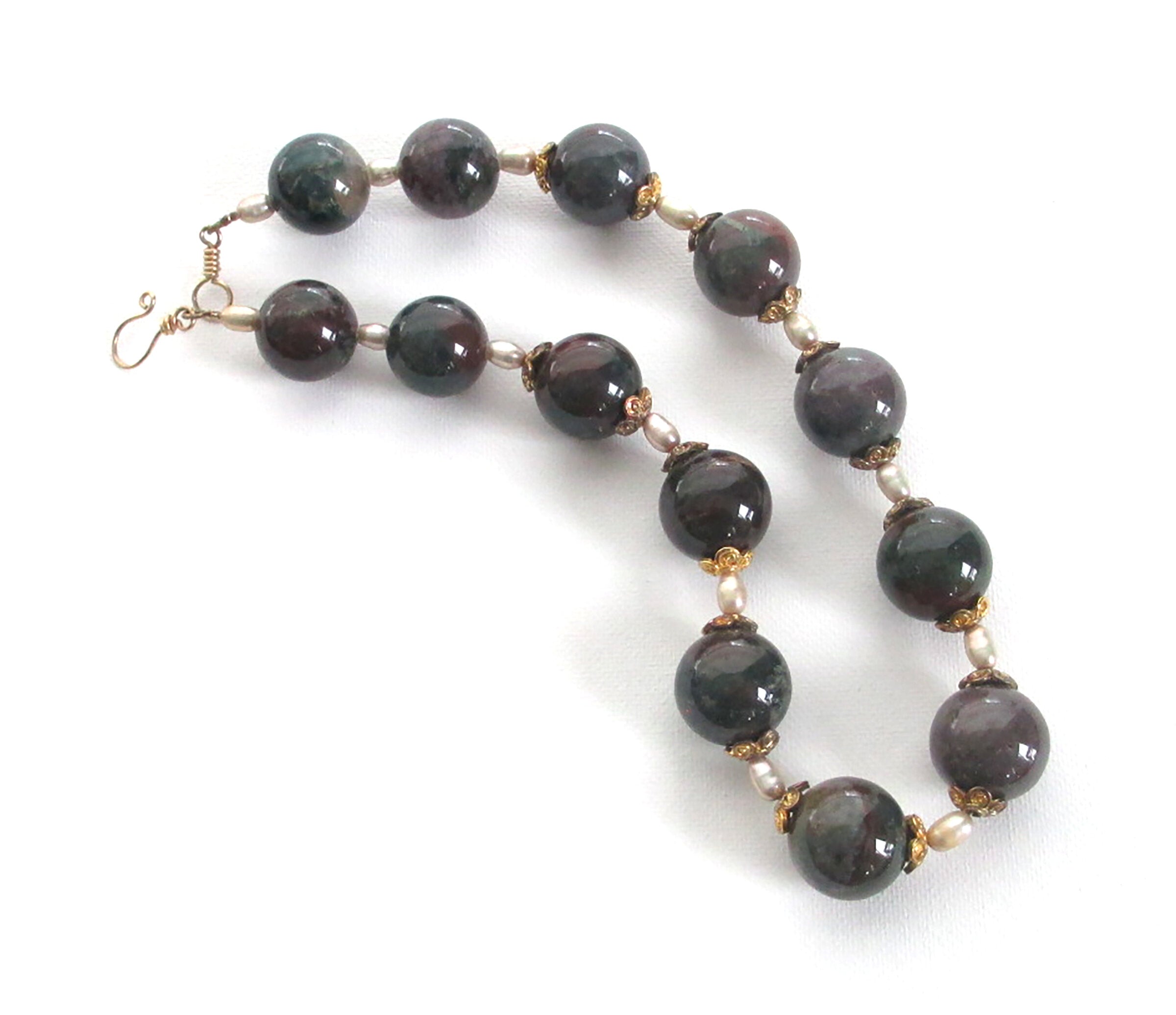 Fancy Jasper, Pearl and Vermeil necklace