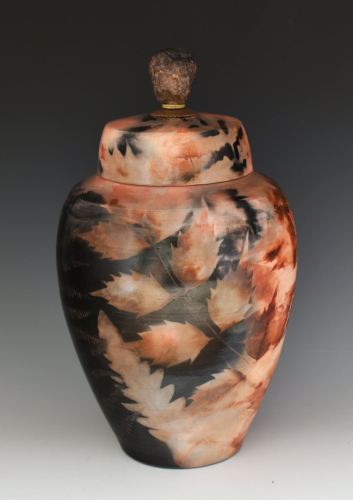 Saggar-Fired Leafy Stoneware Vessel