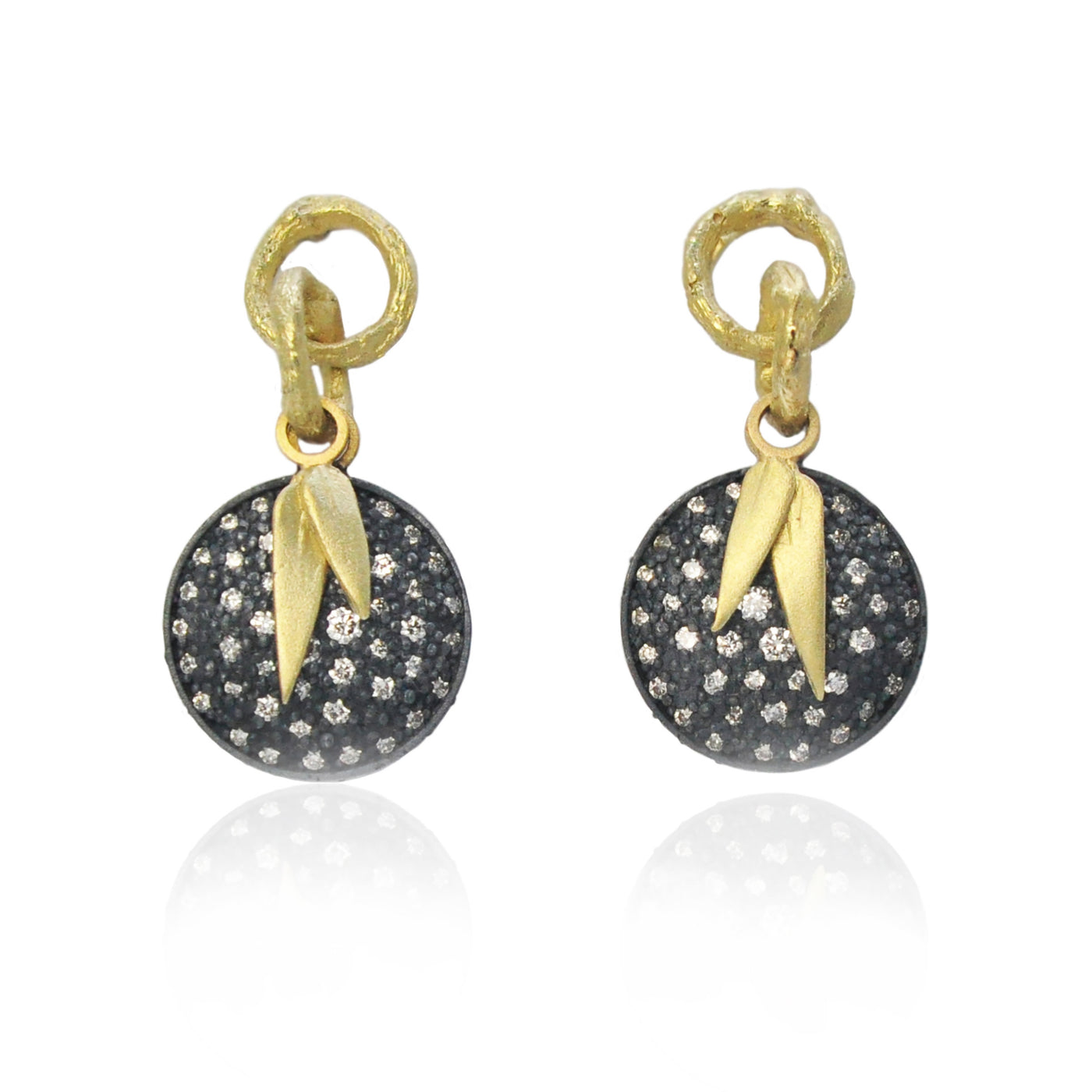 Pave Disc Earrings with Bamboo Charm II