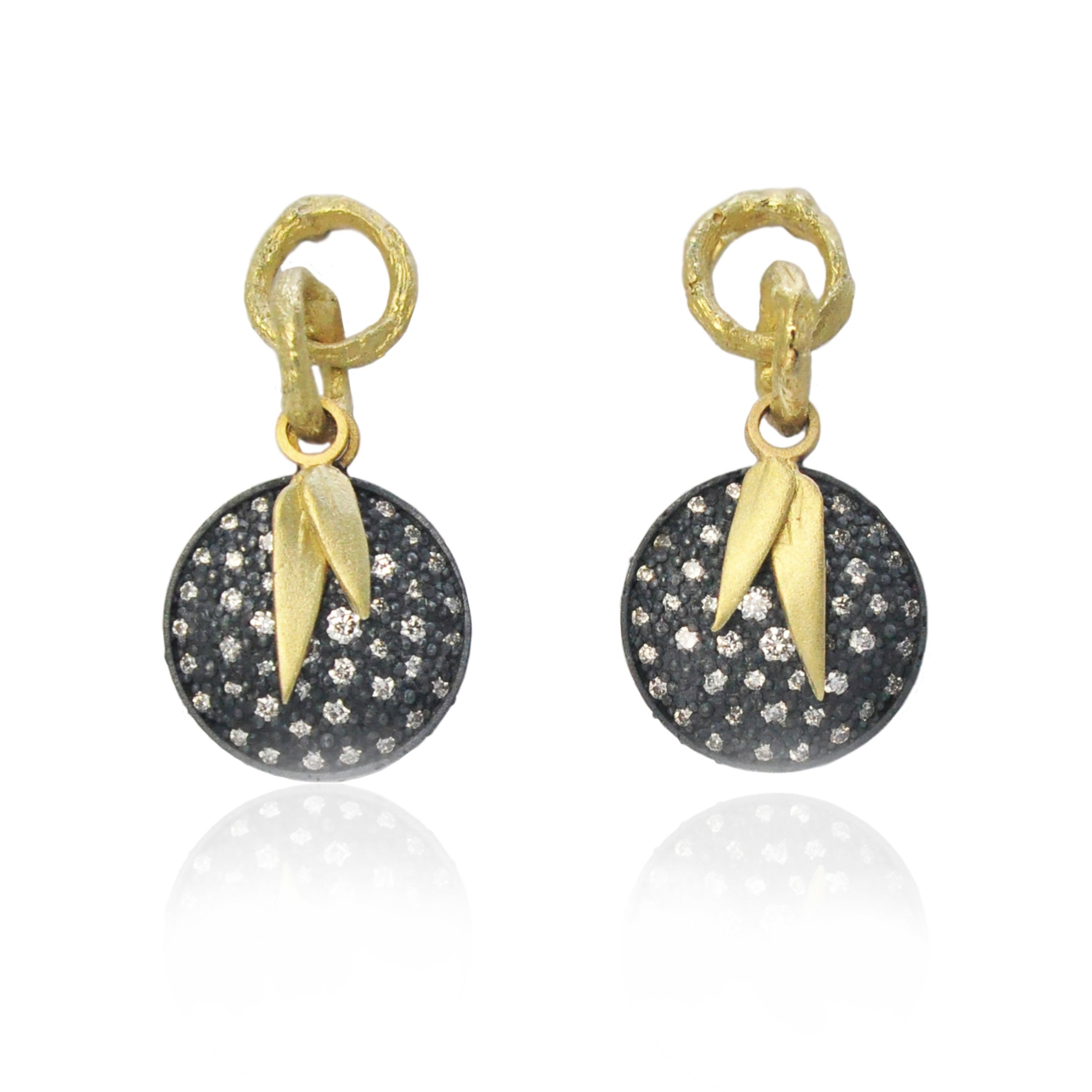 Pave Disc Earrings with Bamboo Charm II