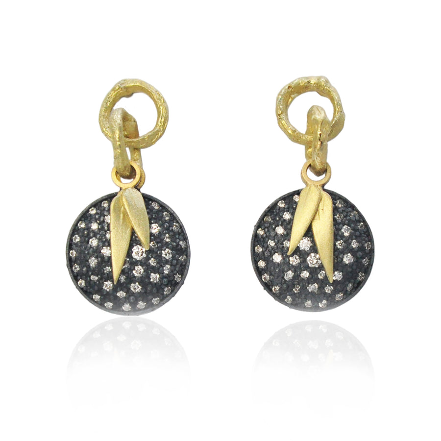 Pave Disc Earrings with Bamboo Charm II