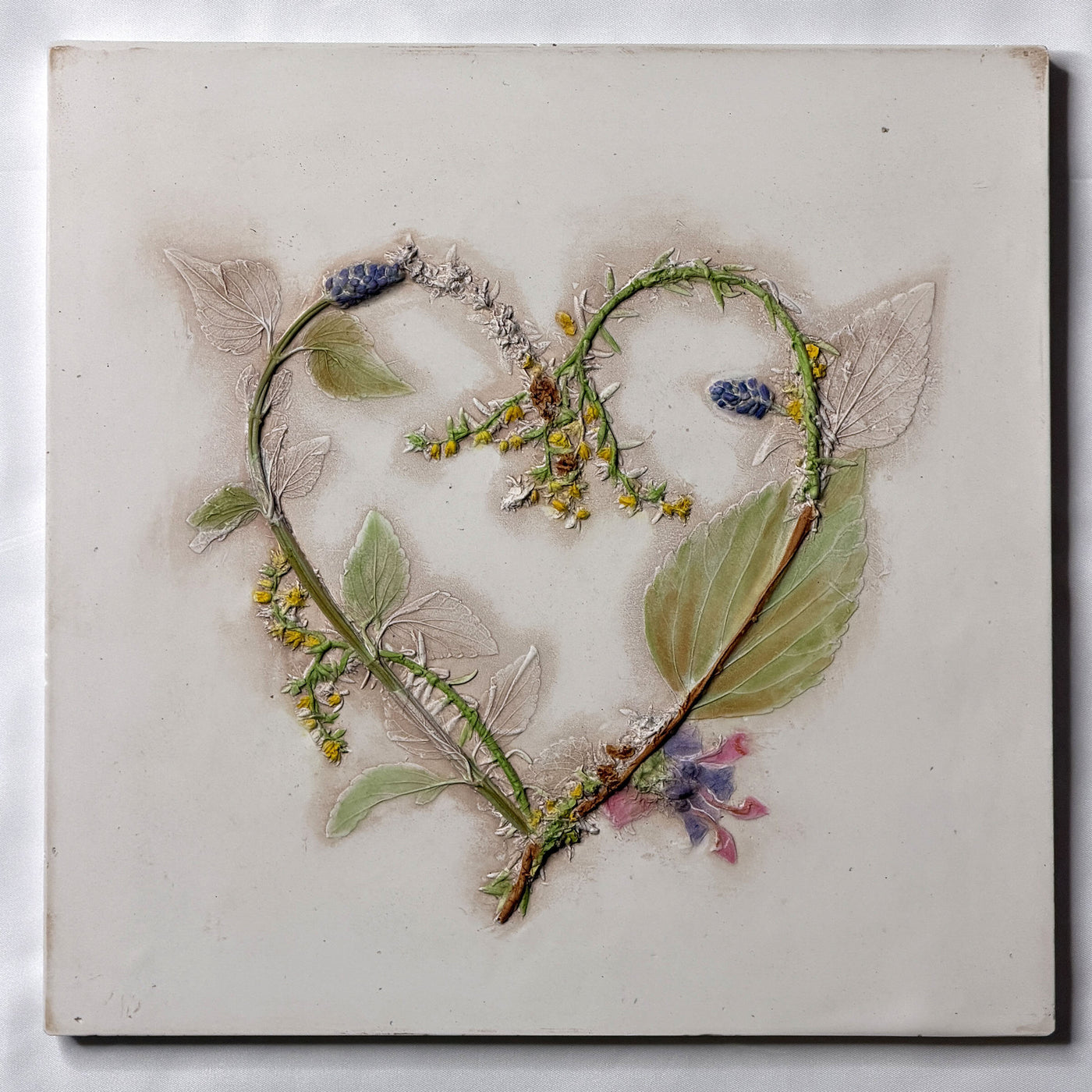 Yellow Sedum & Purple Salvia Heart Tile