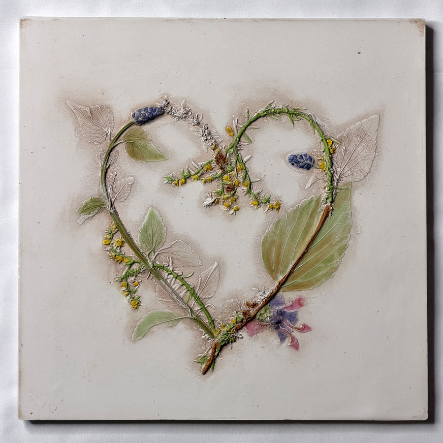 Yellow Sedum & Purple Salvia Heart Tile
