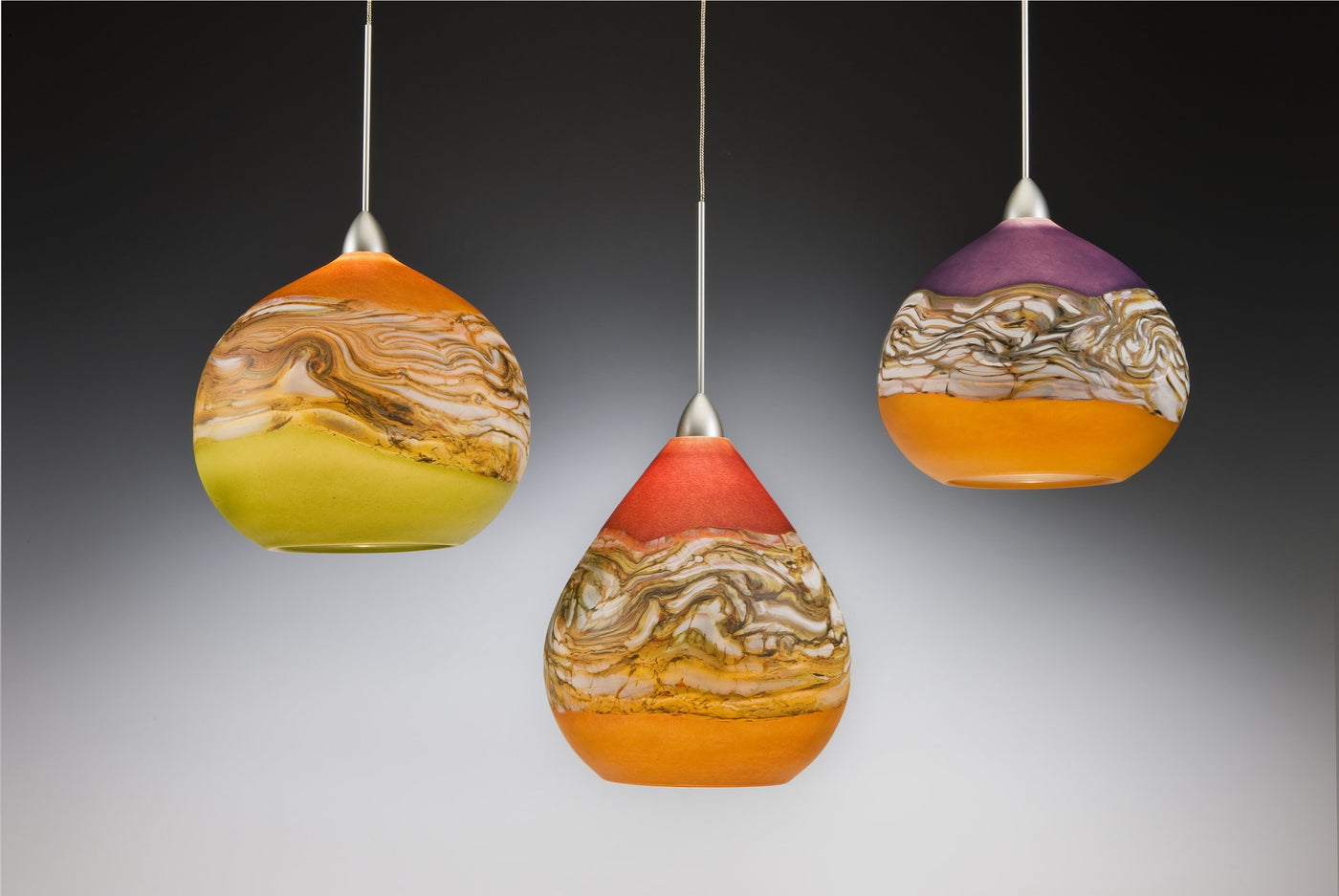 left to right: topaz, ruby, amethyst