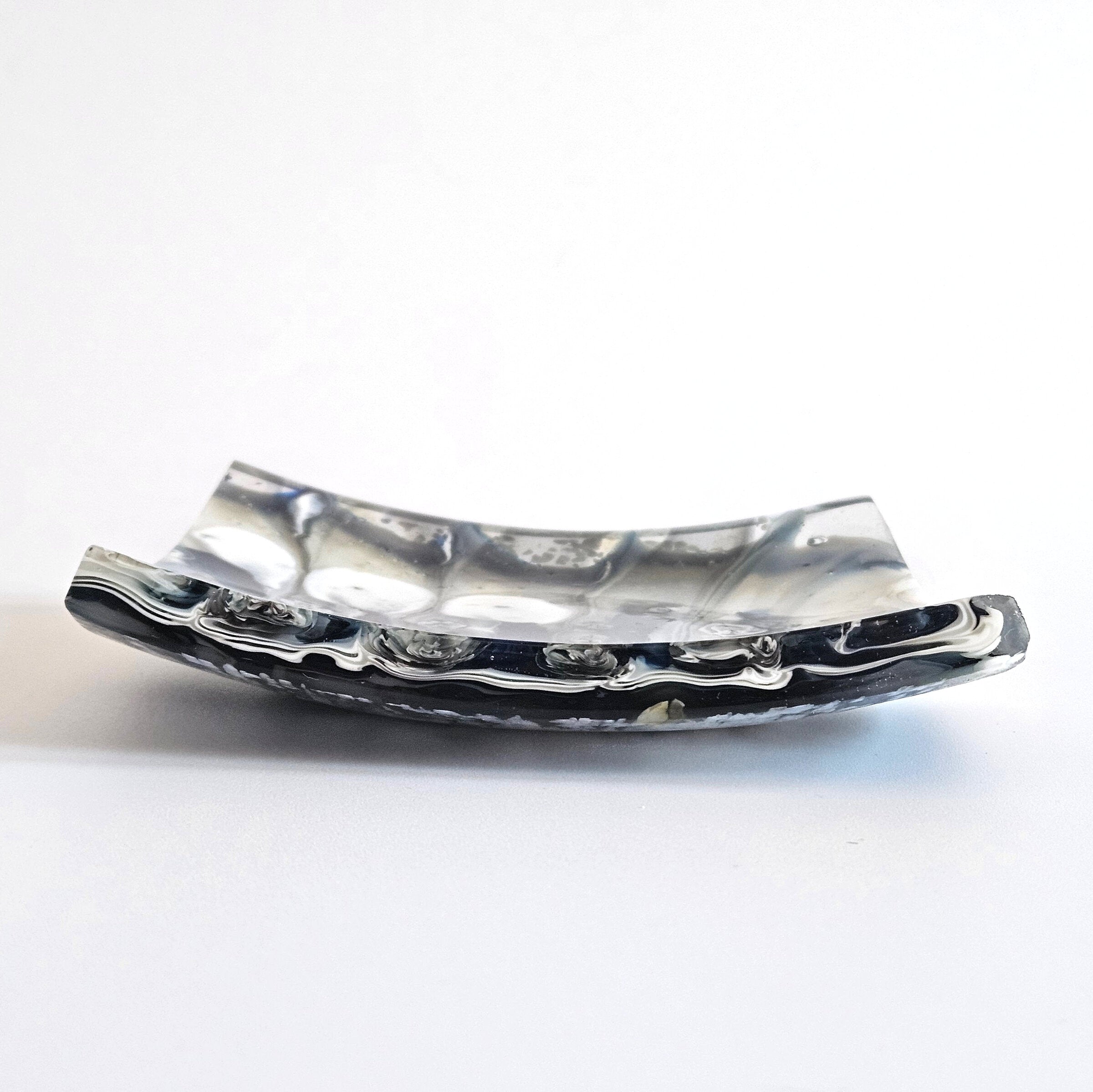 Cream, Blue and Black Sculptural Glass Dish - Onward Series