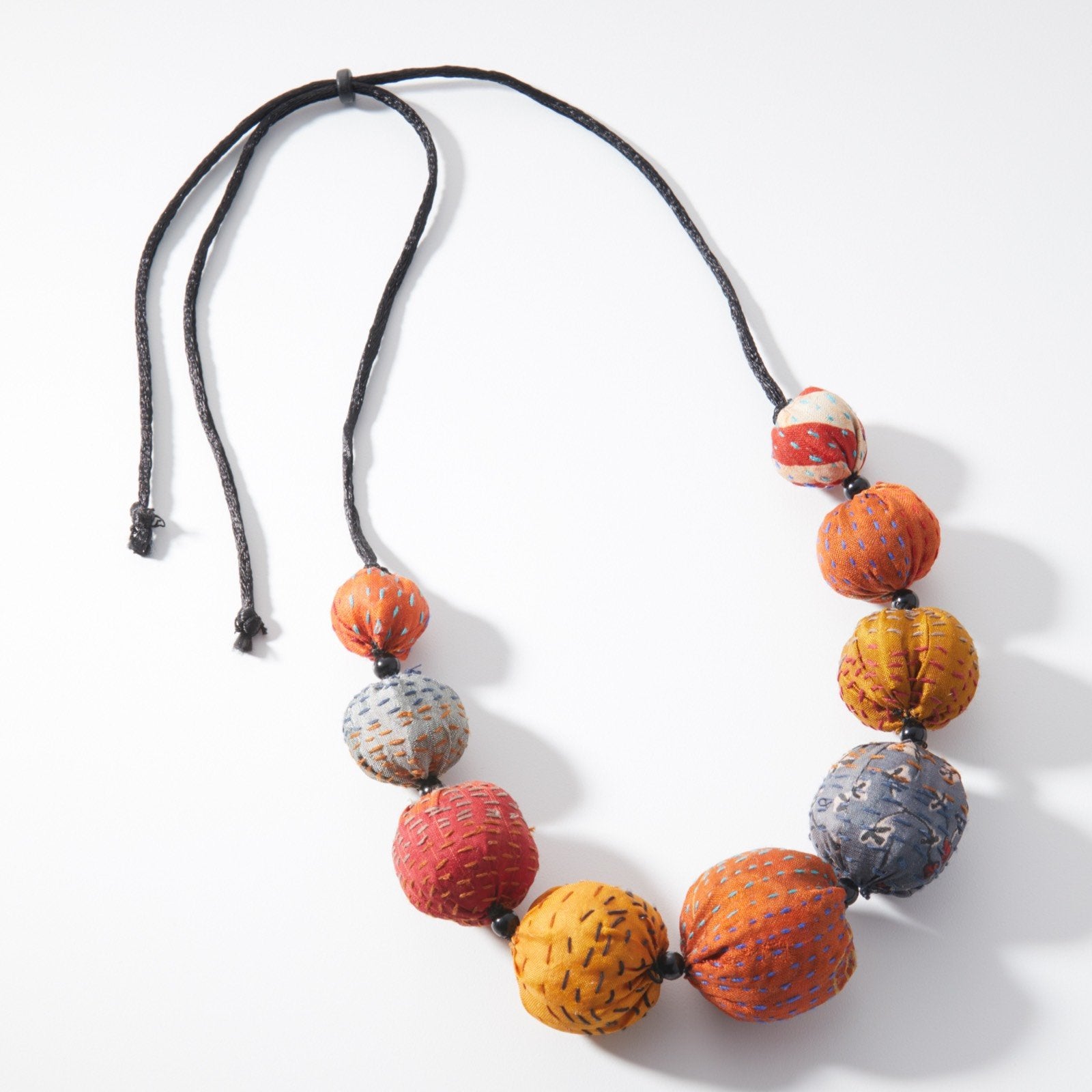 Earth Tones Silk Kantha Nuts Necklace