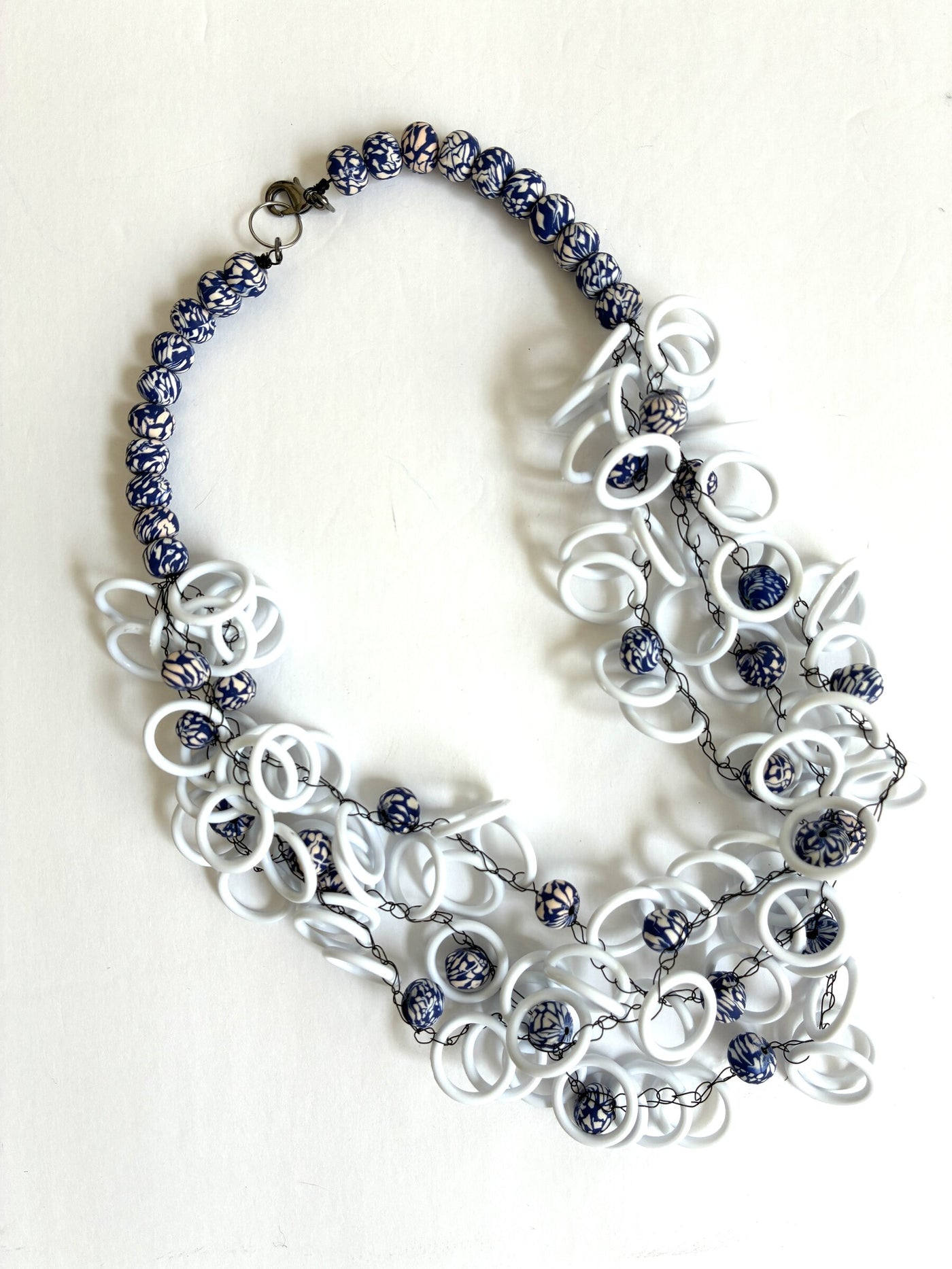 White Rings & Blue Pattern Necklace