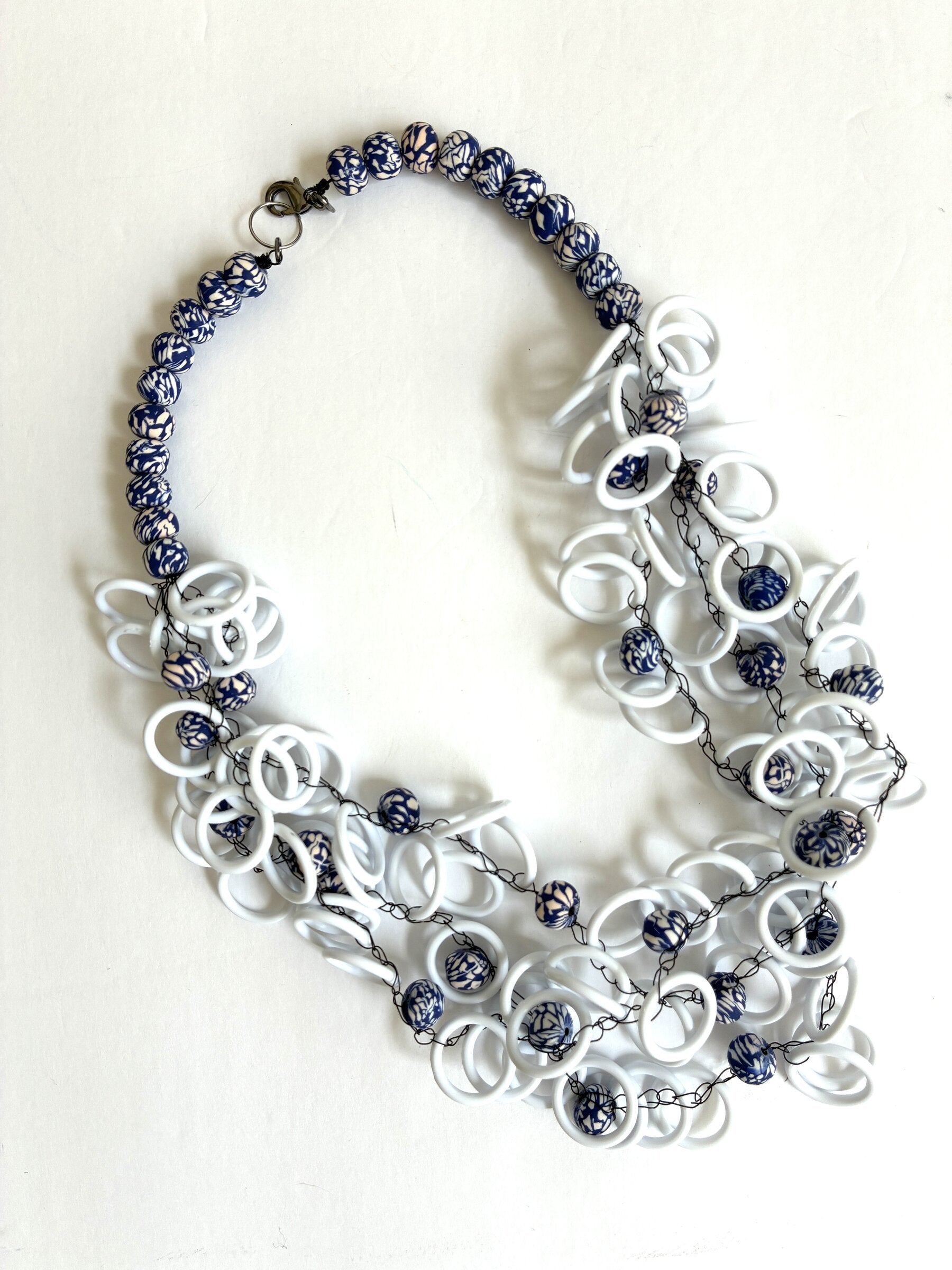 White Rings & Blue Pattern Necklace
