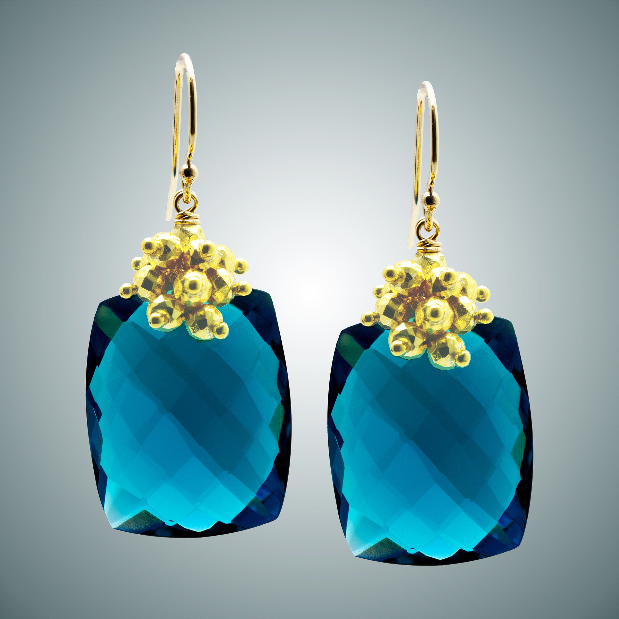 London Blue Quartz & Gold Hematite Earrings