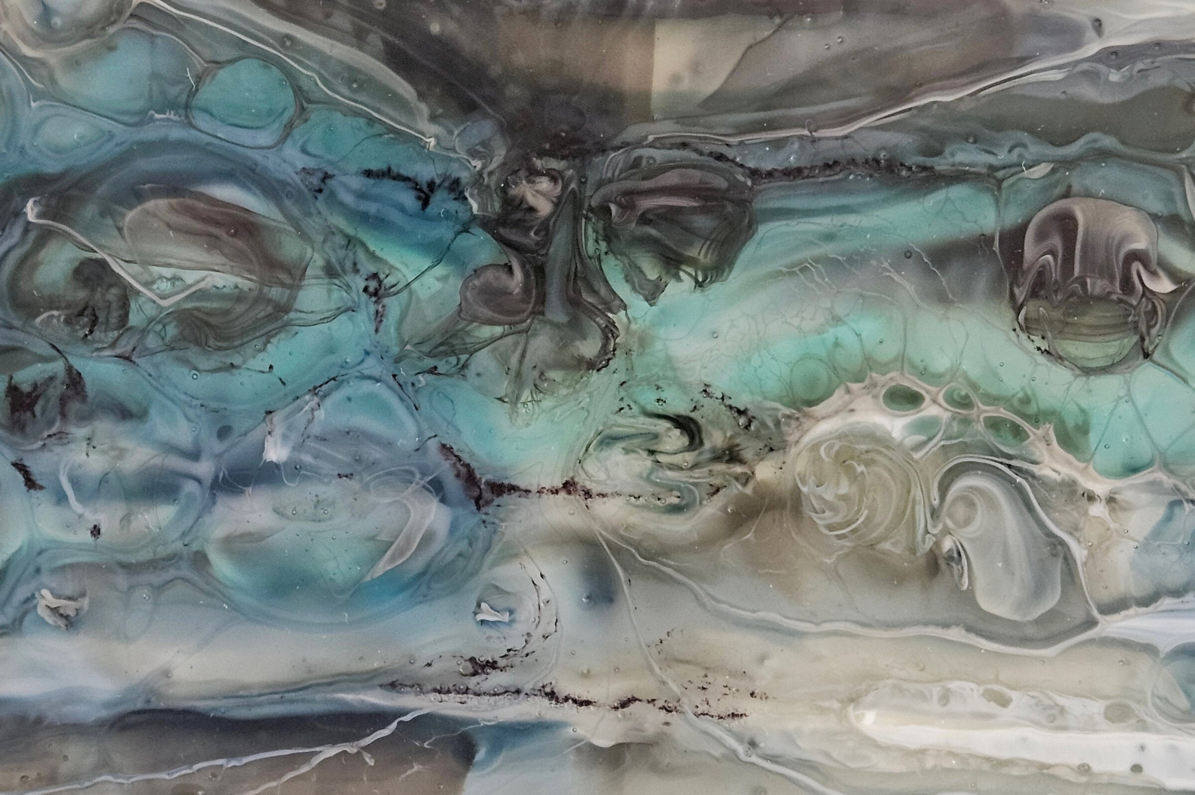 Cream, Blue and Black Glass Table Sculpture - Onward Series
