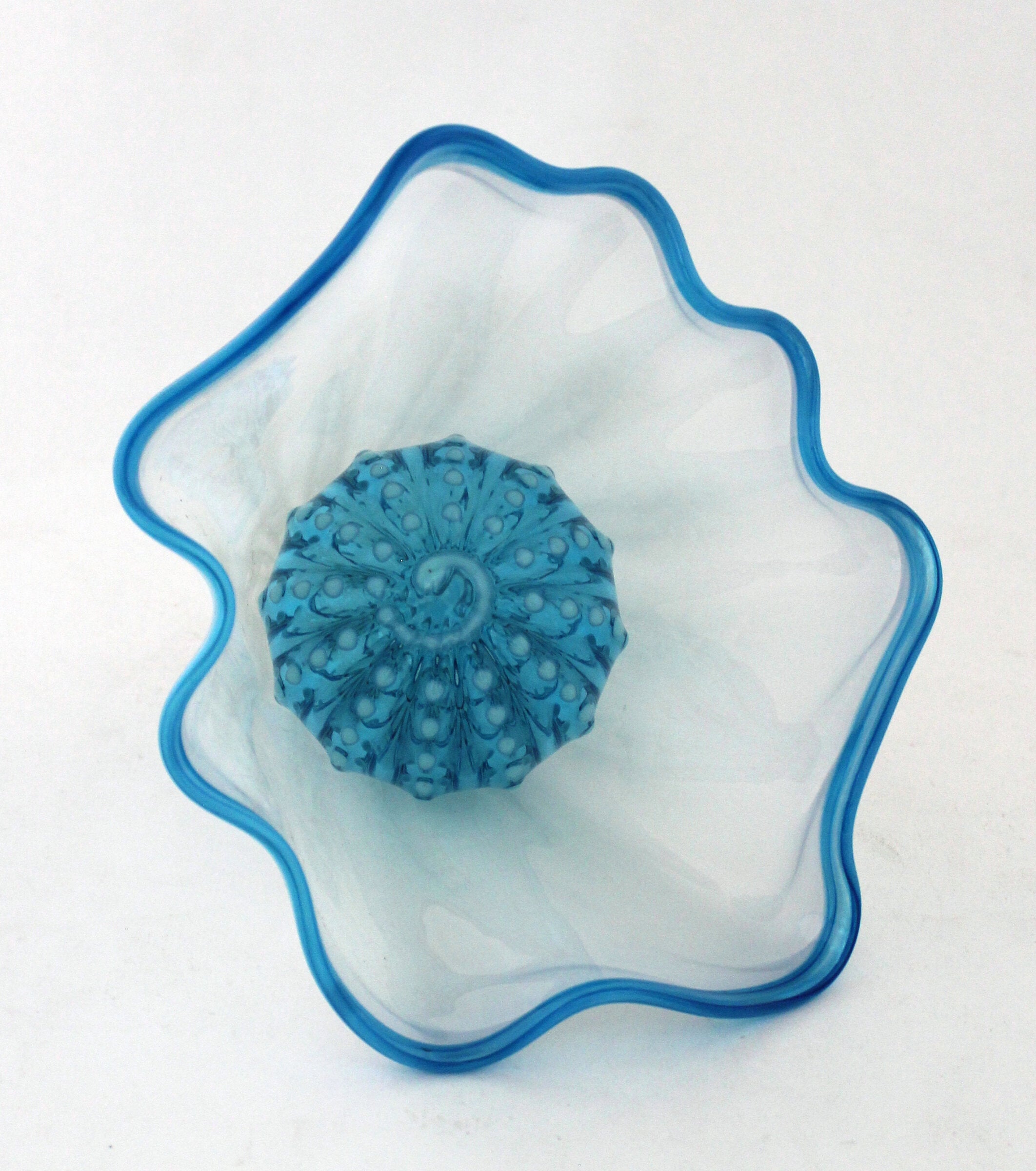 Pearlescent White with Electric Blue Sea Fan and Urchin Ball Sculpture