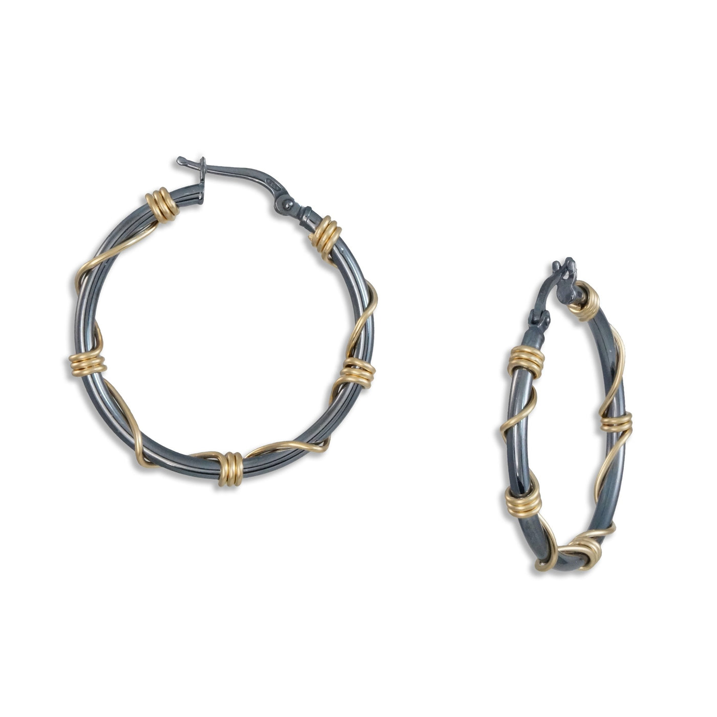 Medium Black and Gold Wrapped Hoops